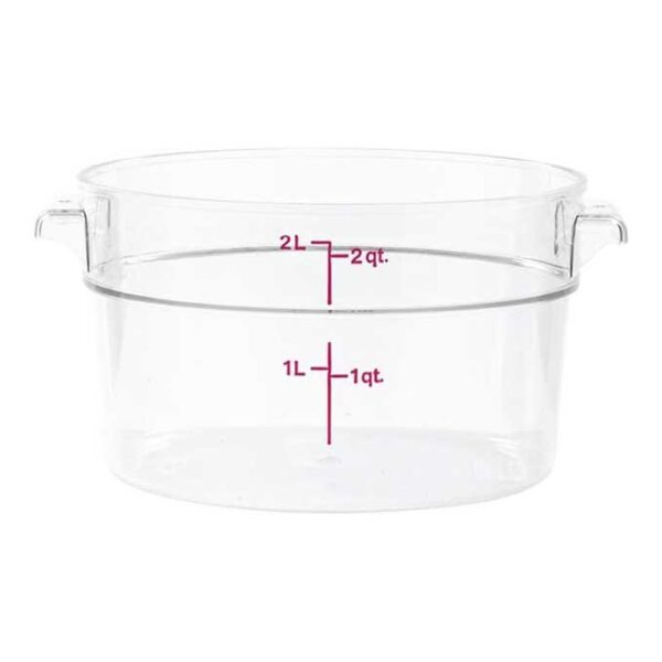 Cambro RFSCW2135 Camwear 2-Quart Clear Round Food Storage Container with Cambro RFSCWC2135 Clear Round Lid