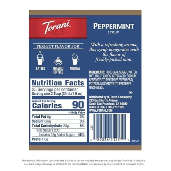 Torani PEPPERMINT 750 ML PET