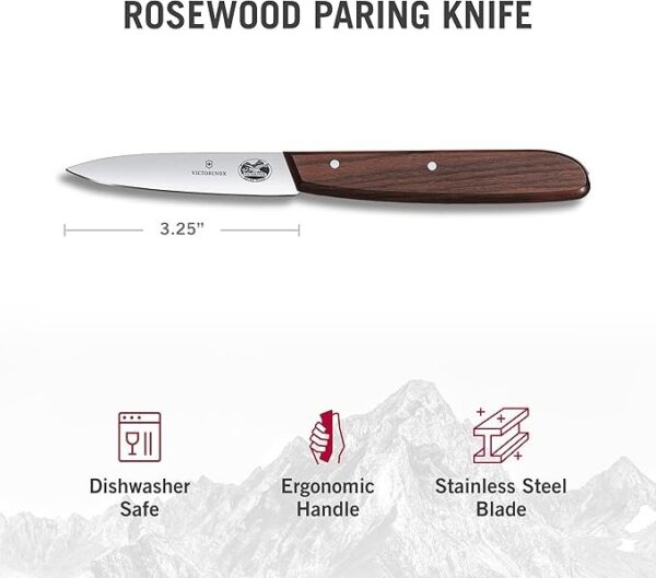 Victorinox Rosewood Paring Knife - Premium Kitchen & Home Essentials - Cooking Knife Cuts Fruits & Vegetables with Ease - Wood Handle, 3.25"
